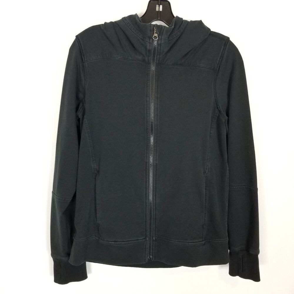 Lululemon Jacket‎ Women Sz 4 Black Hood Full Zip Luon Back Vent Mesh Thumbholes
